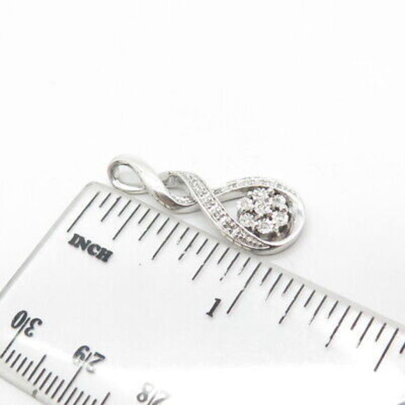 925 Sterling Silver Real White Diamond Twisted Infinity Floral Pendant - Picture 3 of 9